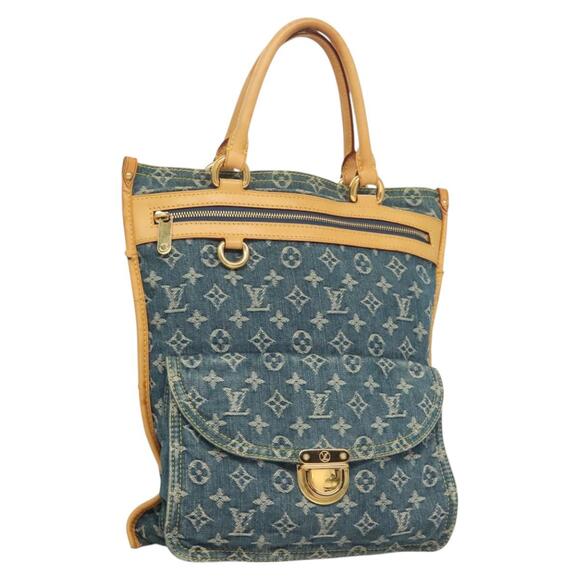 LOUIS VUITTON Monogram Denim Flat Shopper Tote Bag Blue M95018 - Picture 1 of 16